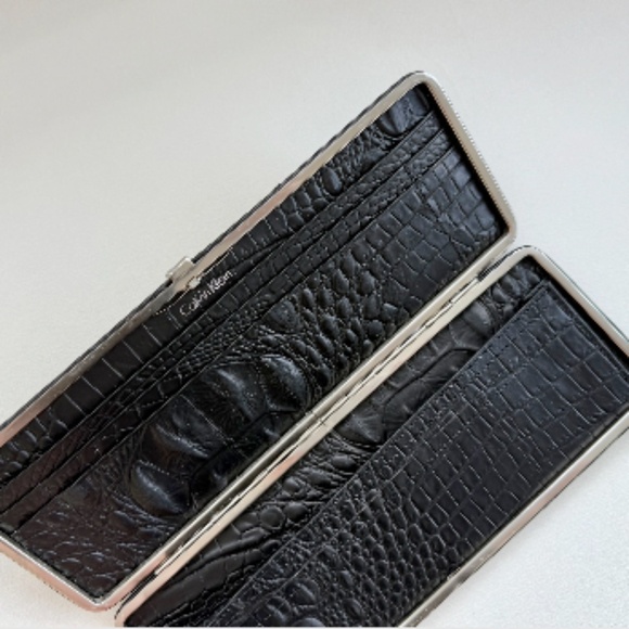 NWOT Calvin Klein Slim Leather Clutch - Black - Picture 5 of 7